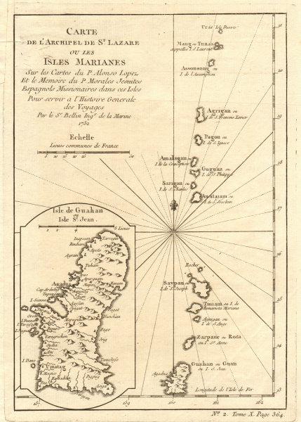 Archipel de St. Lazare ou les isles Marianes'. Guam Saipan. BELLIN 1752 map (1 of 2)