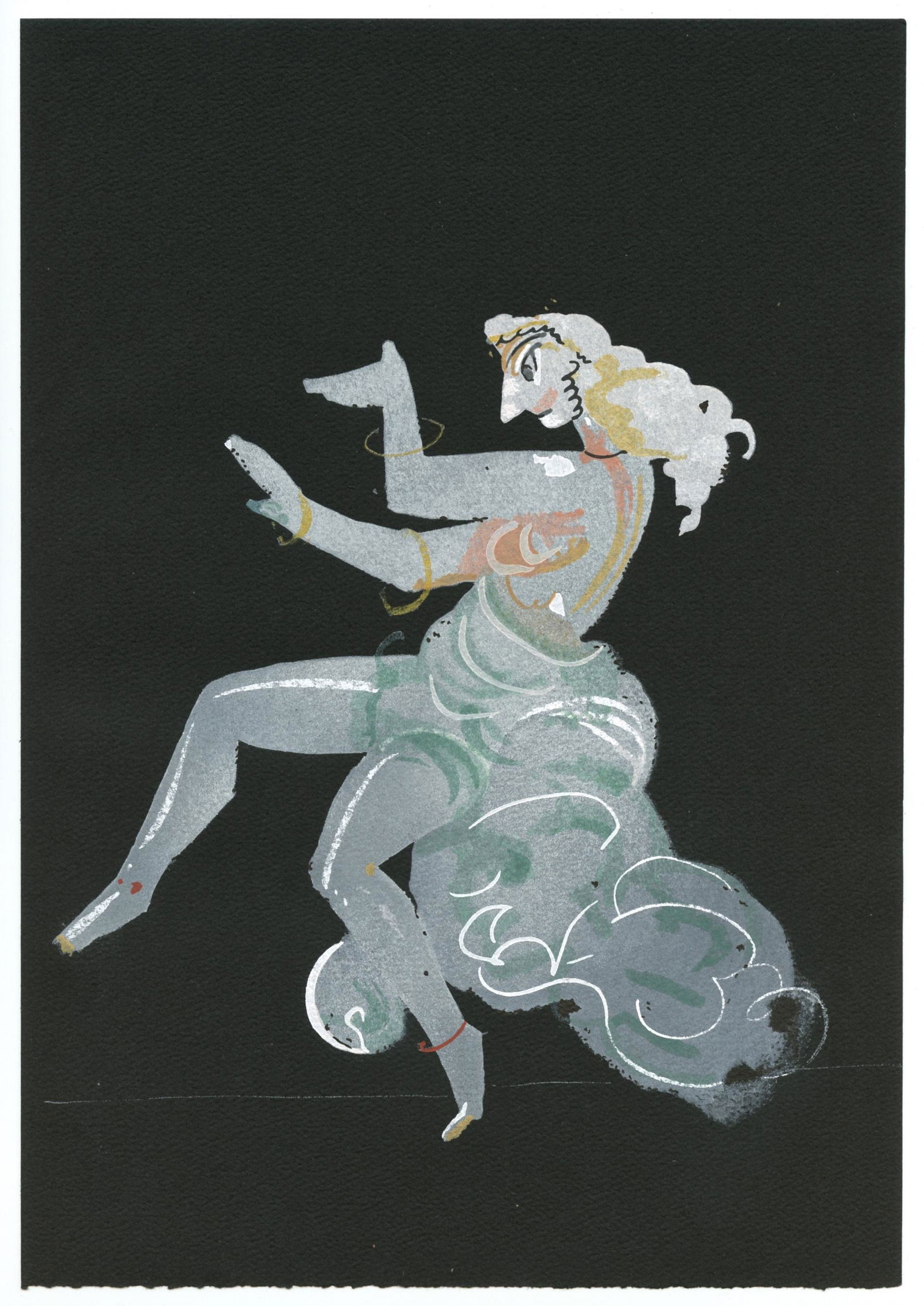 Andre Derain pochoir "Salome" 1938: Medium: pochoir (after the gouache). This pochoir illustrates a scene from Oscar Wilde's "Salomé". It was printed in 1938 at the atelier Saudé of Paris and published by The Limited Editions