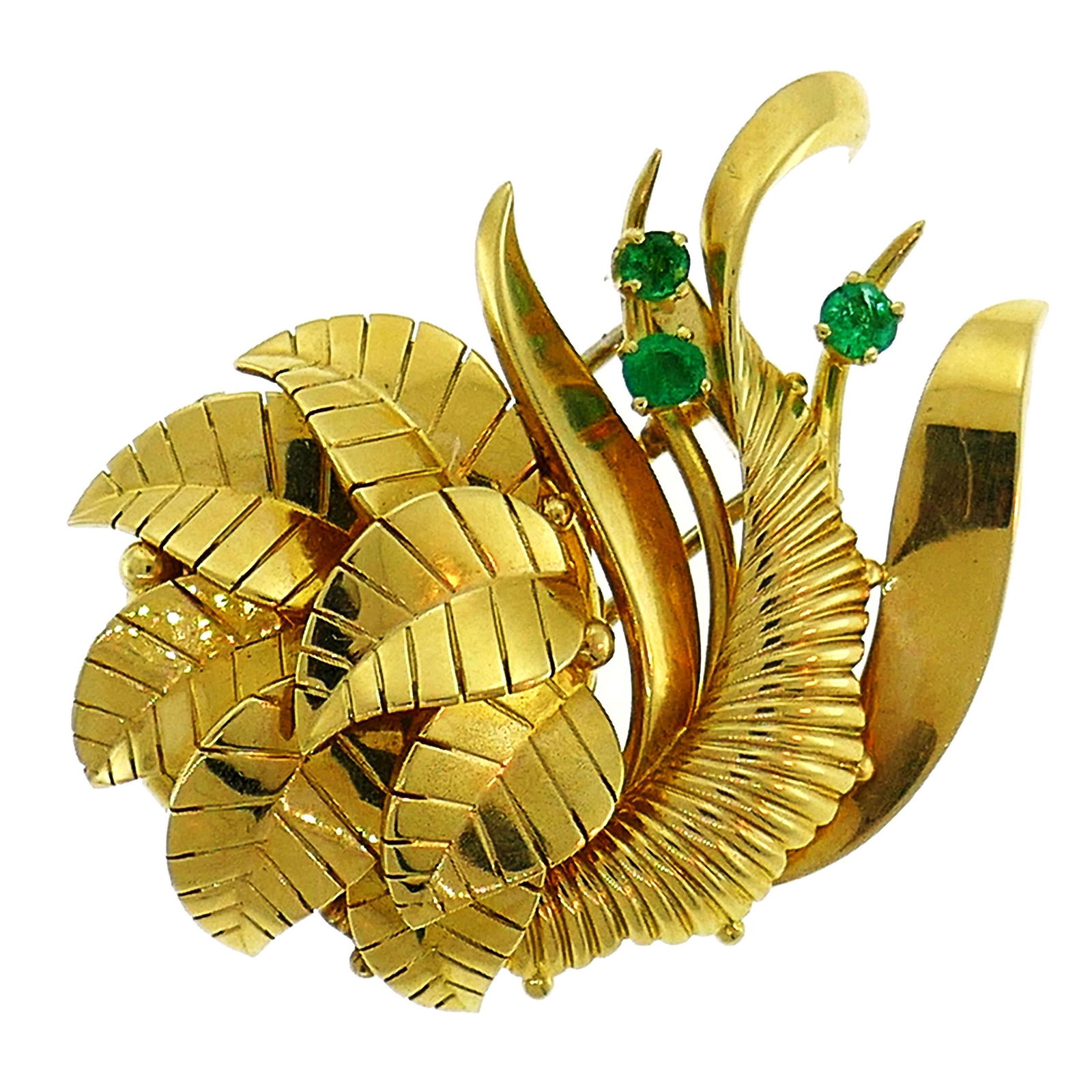 Gubelin Emerald Yellow Gold Watch Brooch Pin Clip, circa 1940s (1 of 7)