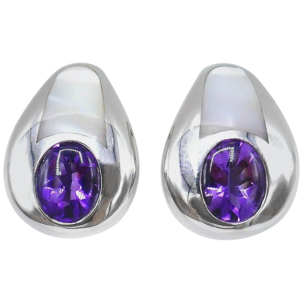 Mauboussin Vintage White Gold Amethyst Mother of Pearl Earrings (1 of 9)