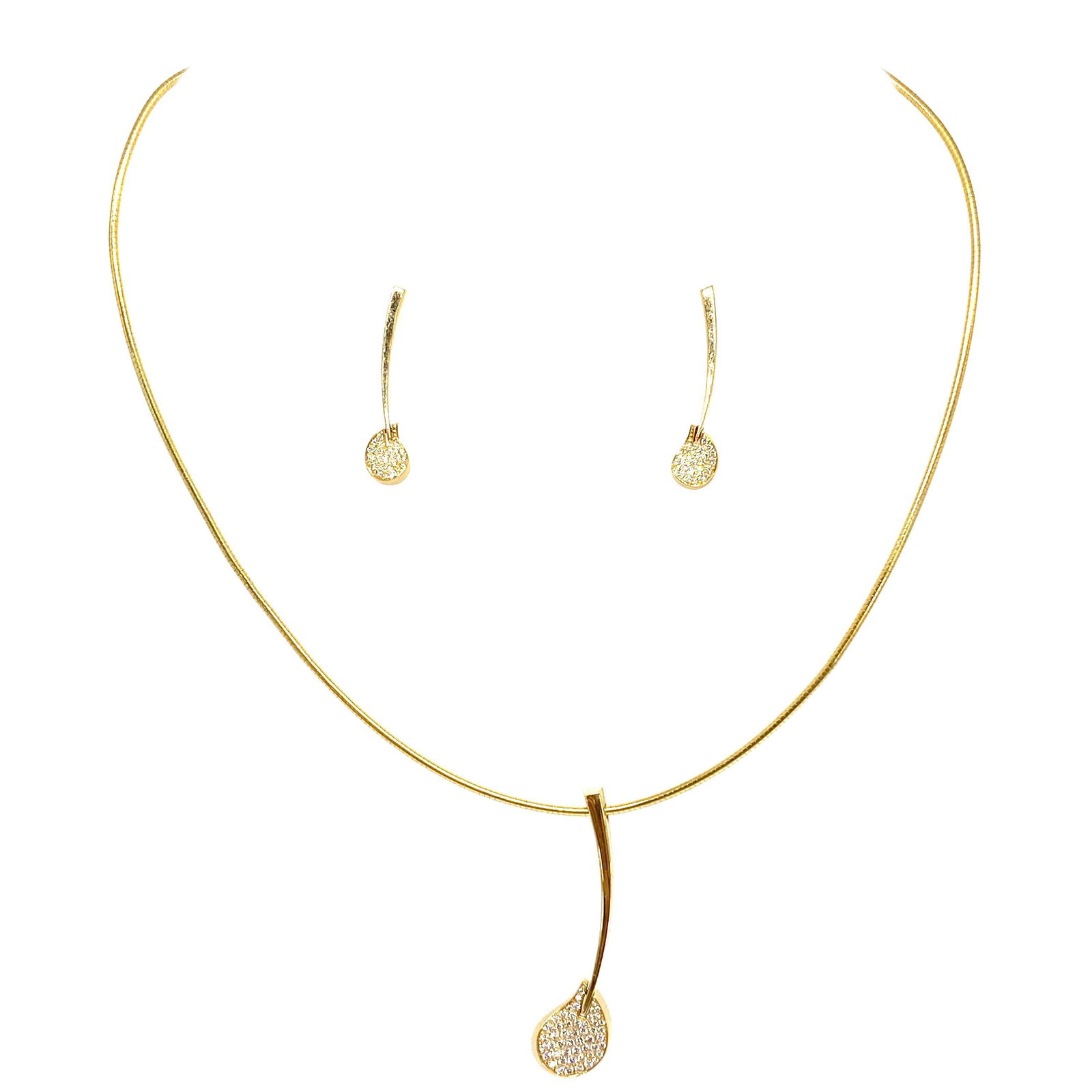 Vintage 1970s French Yellow Gold and Dimond Necklace and Earrings Set (1 of 14)