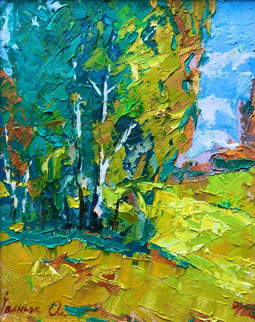 Oil painting Early autumn Kalenyuk Alex: №Kalen 664 *** ABOUT THIS PAINTING *** * TITLE: "Early autumn" * ARTISTS: Kalenyuk Alex * SIZE: 25x20 cm/'9.84x7.87 inches' * MEDIUM: oil, canvas * HAND PAINTED: Original painting from our colle