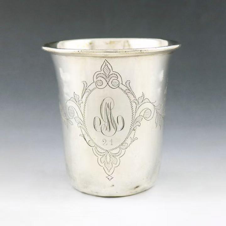 19th century french sterling silver wine glass: Title: 19th century french sterling silver wine glass Origin: 19th century french sterling silver wine glass Description:Description: the 19 th-century French chisel carved lines branches and leaves o