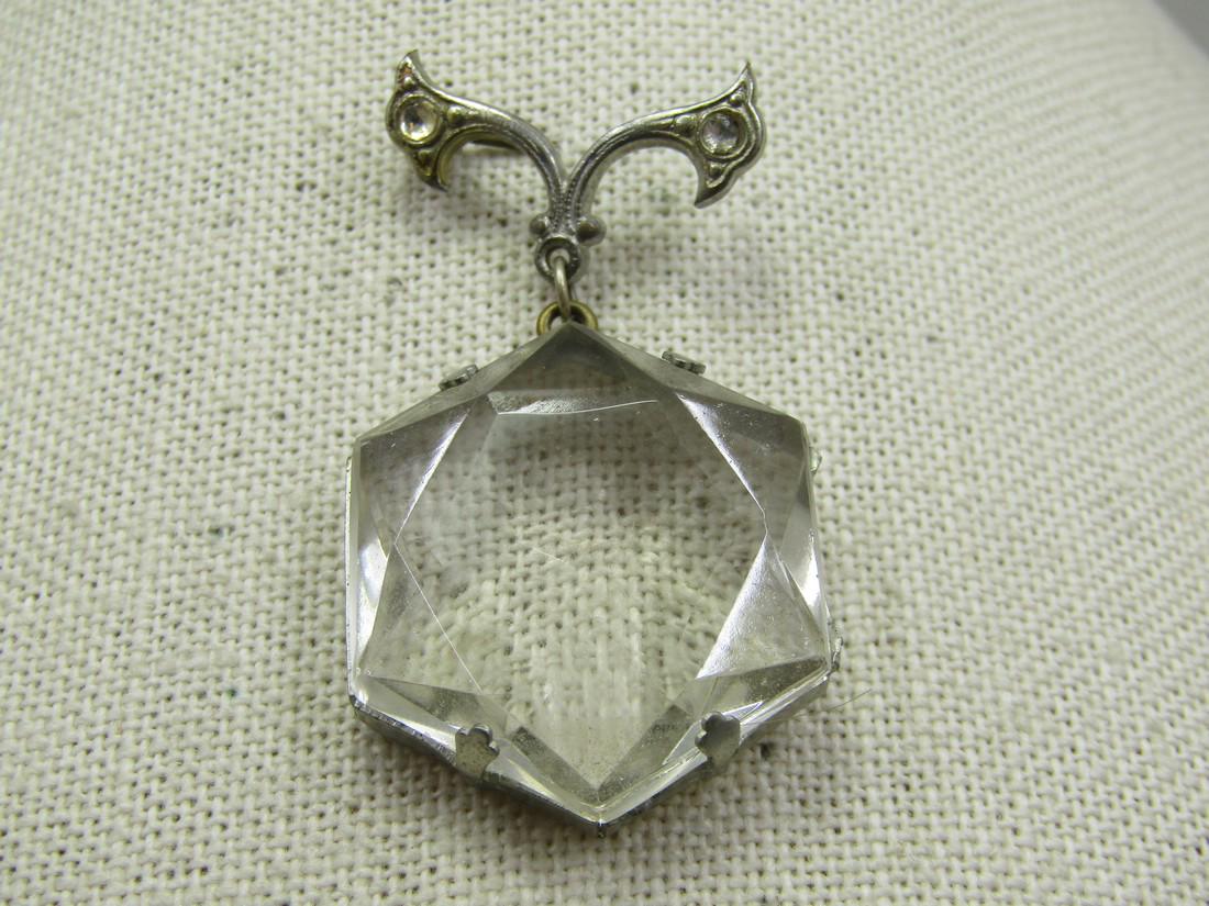 Art Deco Cut Glass Dangle Brooch with Rhinestones, C-Clasp, 1920's-1930's (1 of 6)