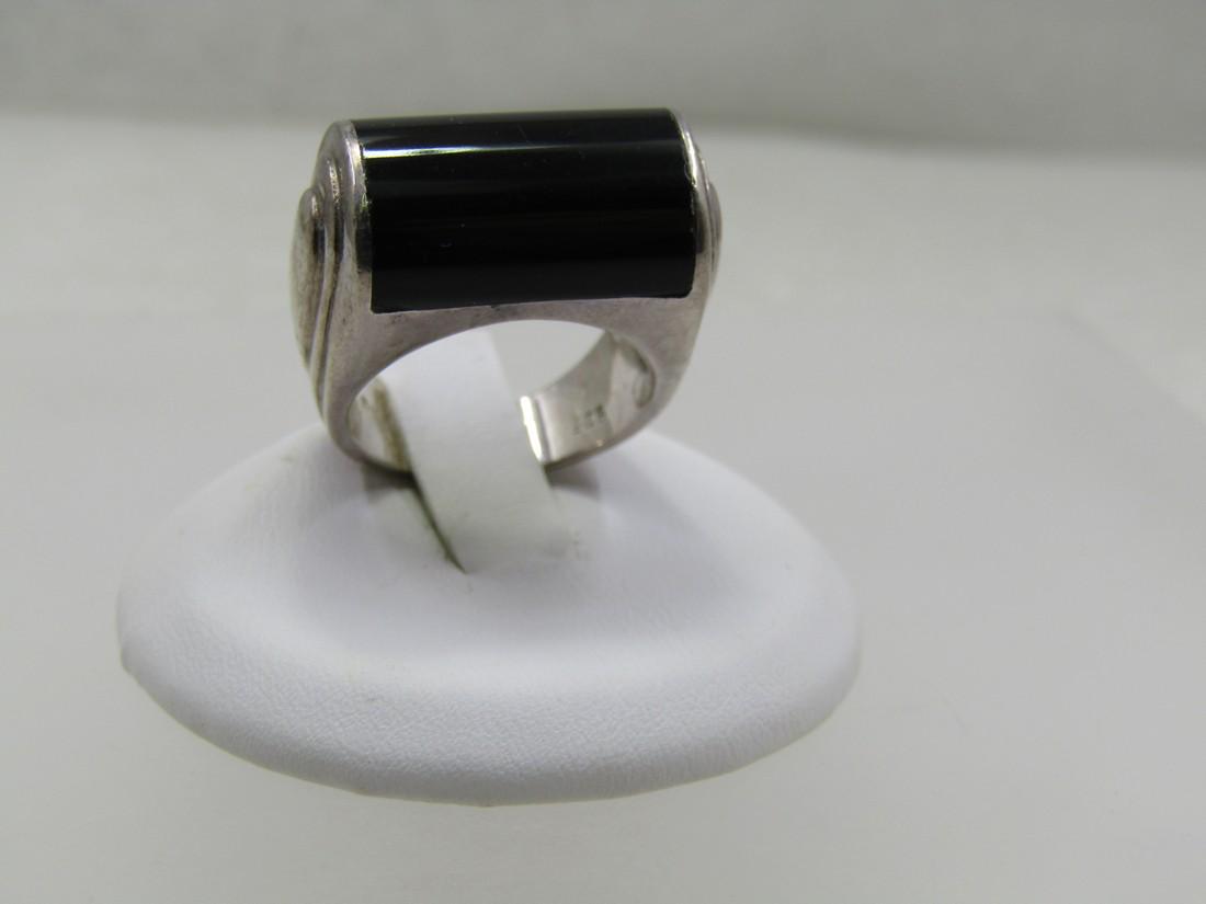 Vintage Sterling Onyx Ring, Sz. 6, Rounded Top, 1970's-1980's, Signed (1 of 7)