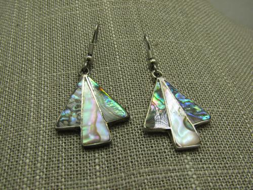 Vintage Mexican Alpaca Inlaid Tree Abalone Earring, Pierced, 1970's (1 of 5)