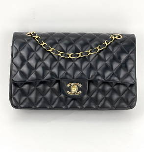 CHANEL Handbag Black Lambskin Quilted Smooth Medium Double Flap Shoulder Bag C99: SKU C99 0822-D Pre-Owned 100% Authentic CHANEL Black Lambskin Quilted Smooth Medium Double Flap Bag RATING: A/B..Very Good...well maintained, shows minor signs of wear MATERIAL: lambskin leather