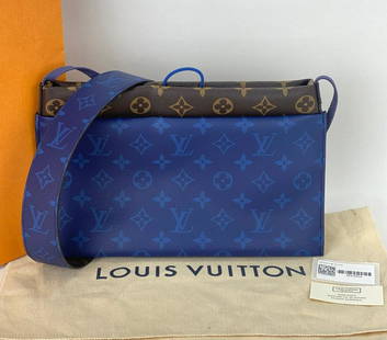 LOUIS VUITTON Bag Monogram Small Outdoor Pouch Pacific Blue Pochette M43854 A764: SKU A764 0521 Louis Vuitton Outdoor Pouch Pacific Monogram NEW 100% AUTHENTIC CONDITION: New COLOR: brown/ blue CLOSURE: magnetic POCKETS: 1 in front 1 in middle DATE CODE: NZ1148 Made in ITALY