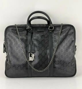 Gucci Briefcase GG Imprime Coated Canvas Black Monogram Business Bag C56: SKU C56 0422 Pre-Owned 100% Authentic GUCCI GG Imprime Coated Canvas Black Briefcase Business Bag W/Added Strap to carry on shoulder RATING: B...Very Good, well maintained, shows minor signs of wear