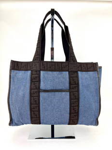 Fendi Tote FF Blue Denim Black Canvas Trim Medium Tote Hand Bag B508: SKU B508 0622 Pre-Owned 100% Authentic FENDI Denim Canvas FF Tote Bag RATING: A/B...Very Good, well maintained, shows minor signs of wear MATERIAL: denim, canvas HANDLE: double canvas and leather,