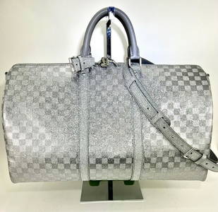 Louis Vuitton Duffle Keepall Bandouliere 50B Silver Glitter Damier Luggage DC44