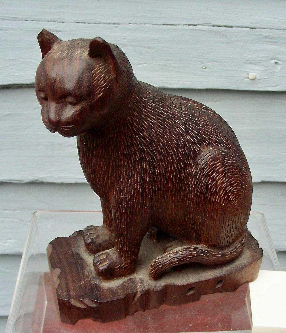 Carved Wooden Sitting Cat, Early 20th C (1 of 2)