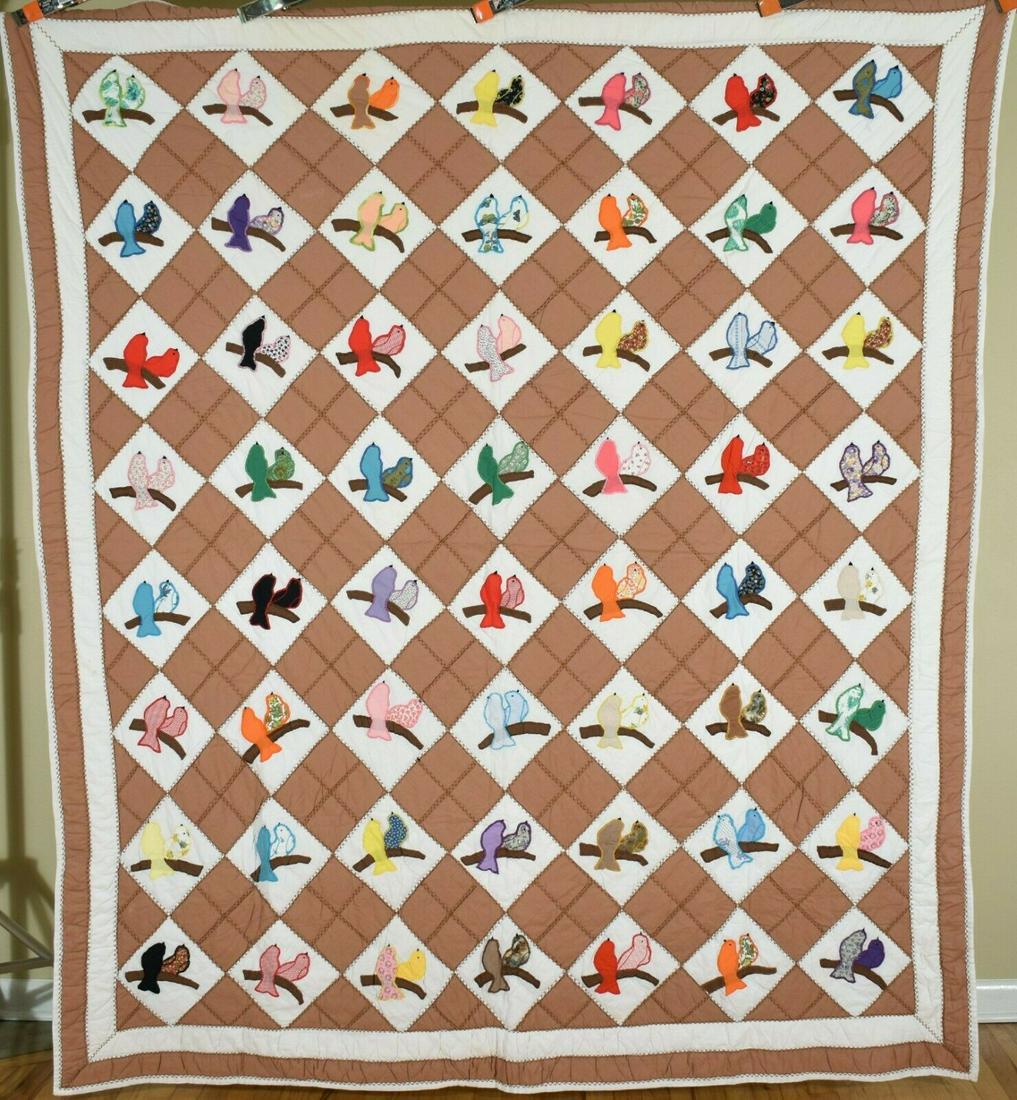 Colorful Love Birds Applique Quilt, Unusual Design (1 of 12)
