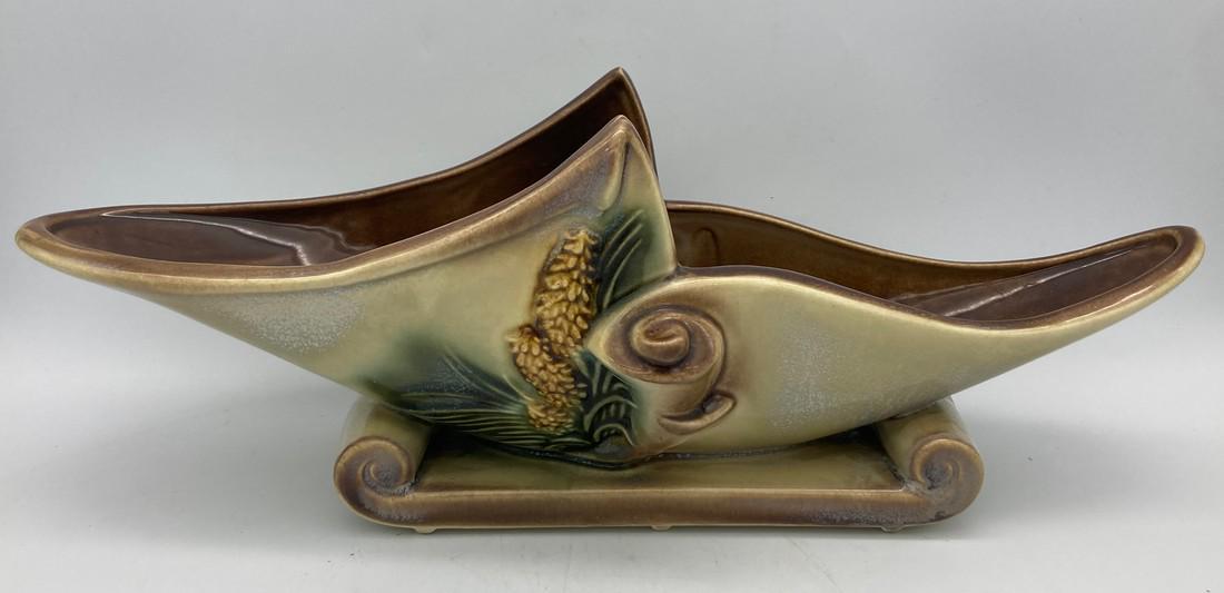 1950'S Hull Pottery Parchment and Pine Console Bowl (1 of 11)