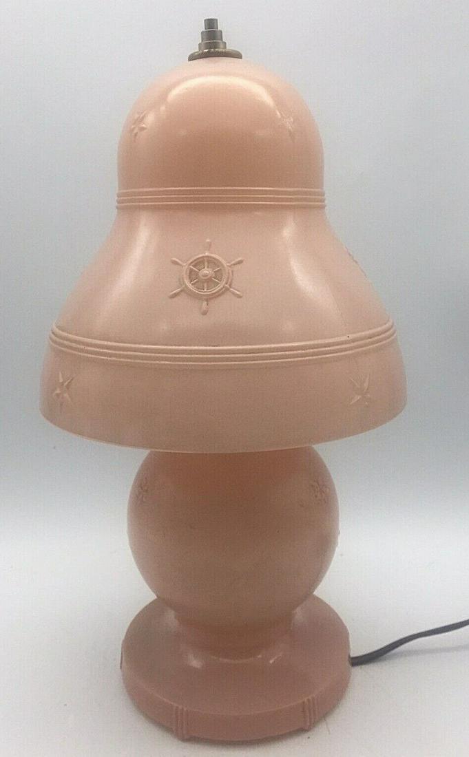 1940'S ANTIQUE BOUDOIR VANITY BEDSIDE TABLE LAMP Nautical PINK GLASS (1 of 8)