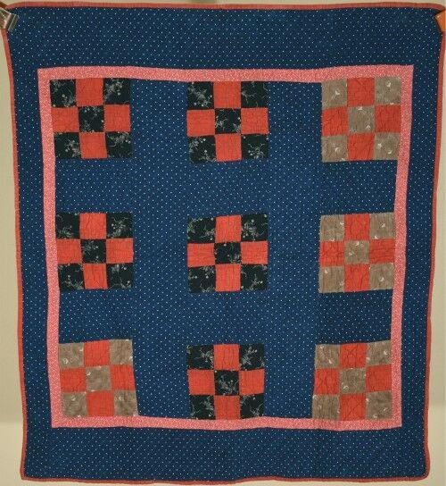 1890's 9-Patch Crib Quilt, Indigo Blue Ground (1 of 7)