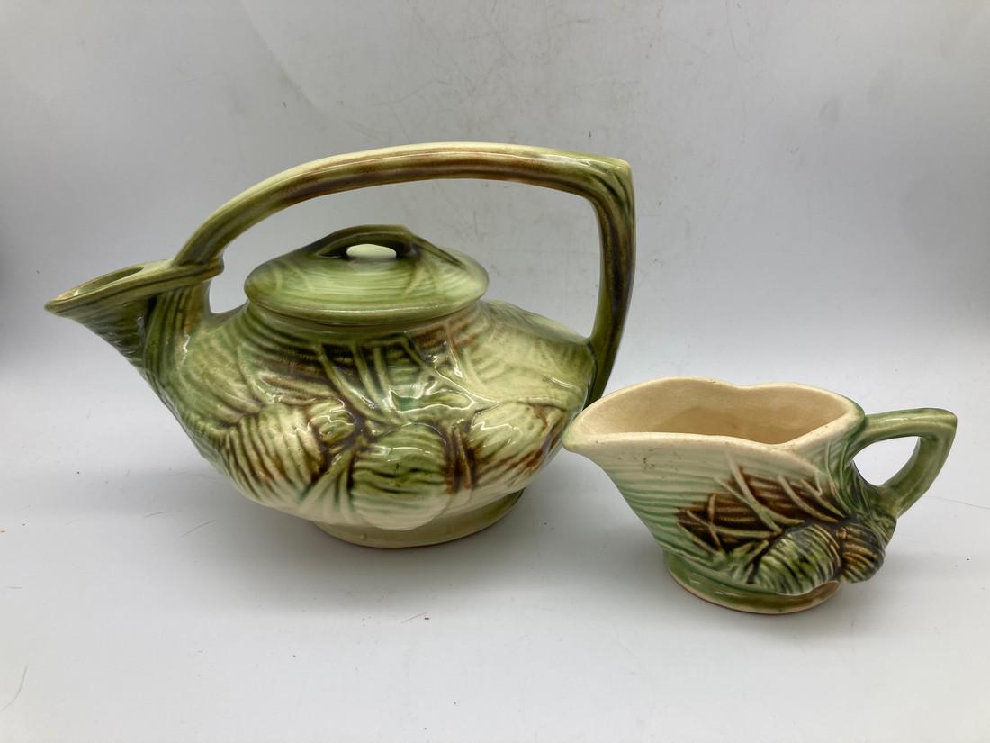 1940's MCCOY PINECONE POTTERY TEAPOT and CREAMER (1 of 9)