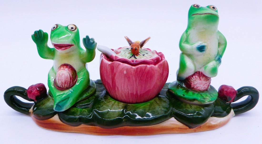 VINTAGE HAND DECORATED SHAFFORD FROG CONDIMENT SET JAPAN (1 of 9)