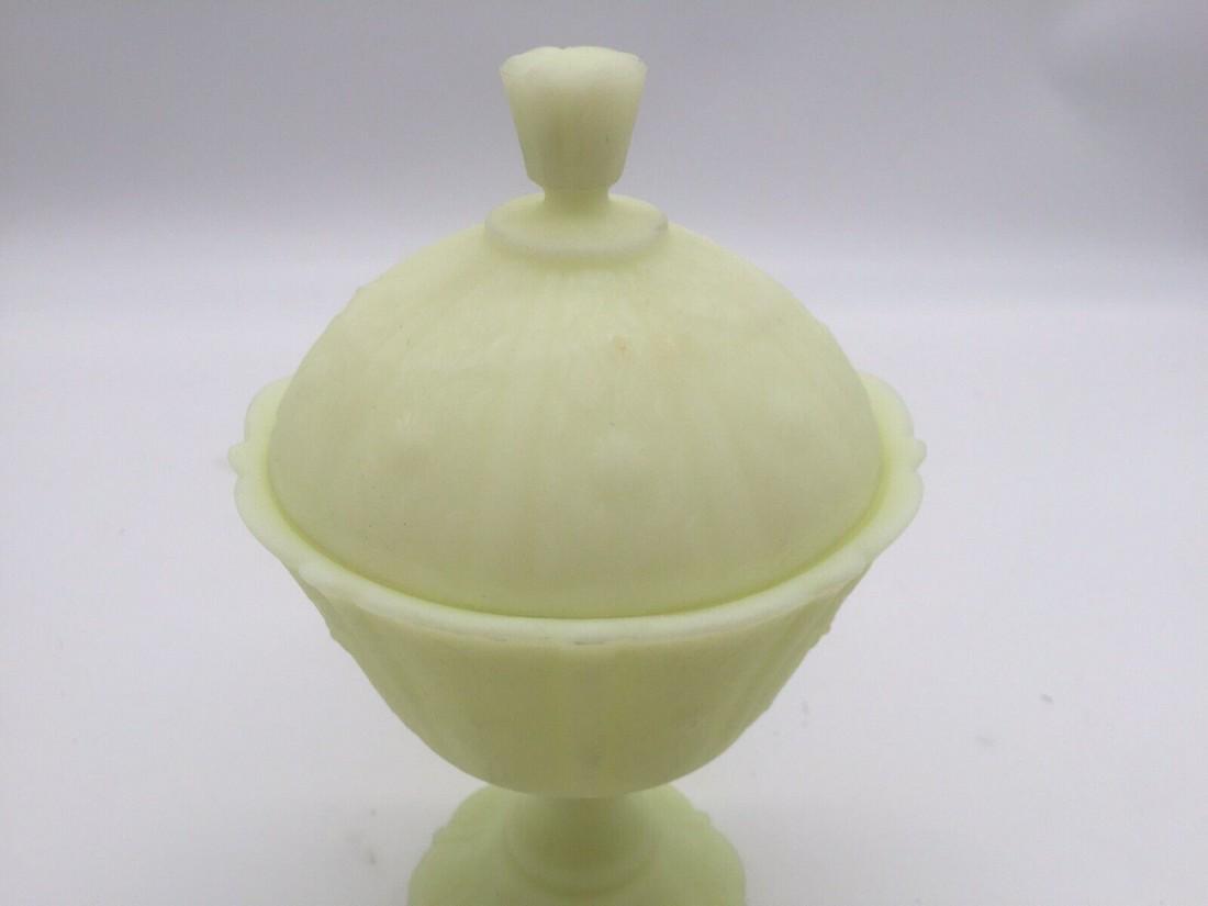 Vintage Fenton Satin Custard Glass, Daisy Panel Covered Compote Candy Dish (1 of 5)