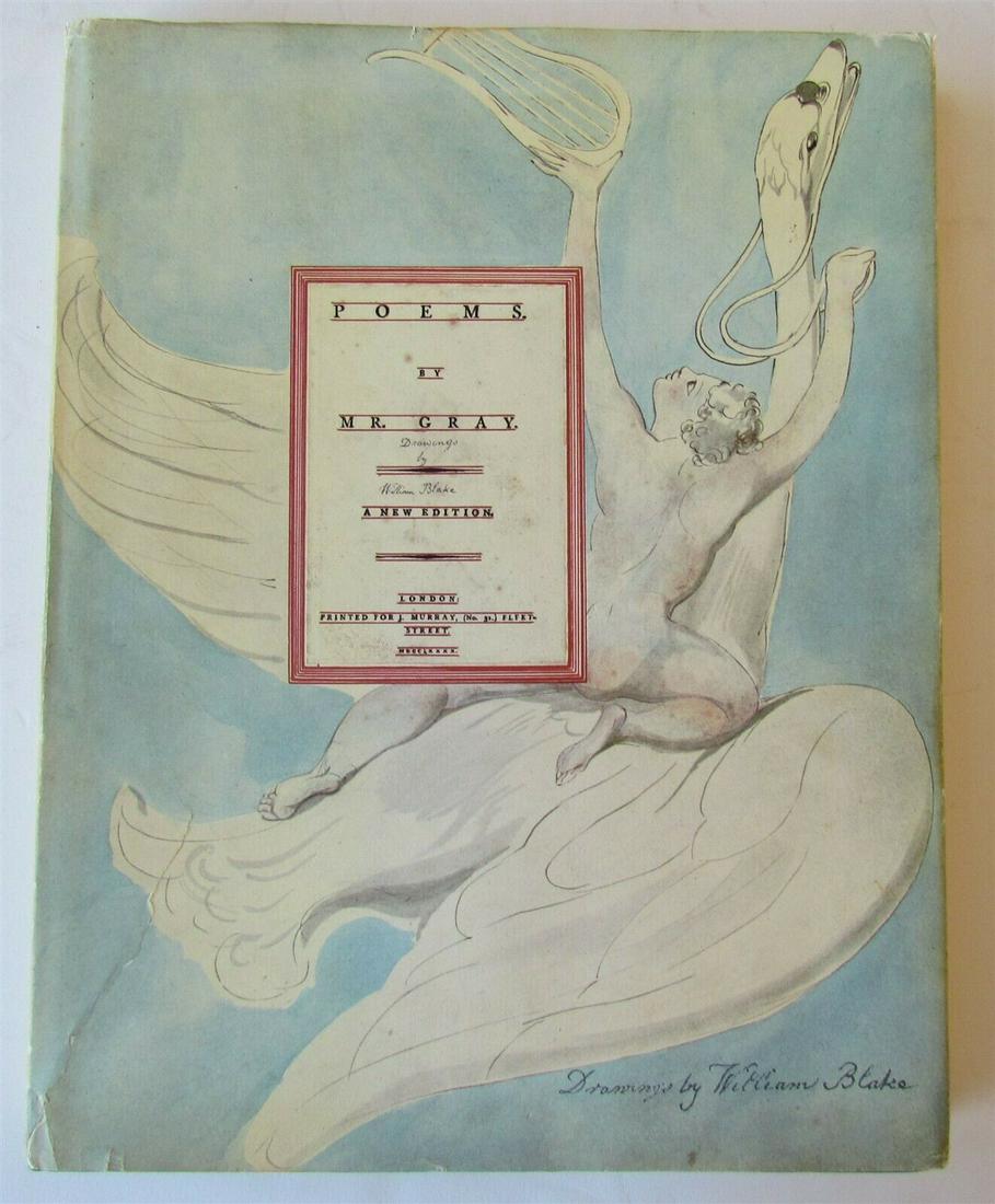 POEMS by Mr. GRAY ILLUSTRATED by WILLIAM BLAKE: Printed in France in 1972 Fully illustrated in color and b/w. hard bound with dust jacket Very good condition, repaired tear on the jacket. Size 9 by 11 3/4" Text in English Reserve: $18.00 Shipping: