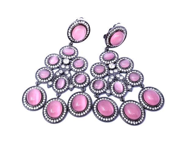 Joan Boyce Pink Chandelier Clip On Crystal Rhinestone Earrings (1 of 6)