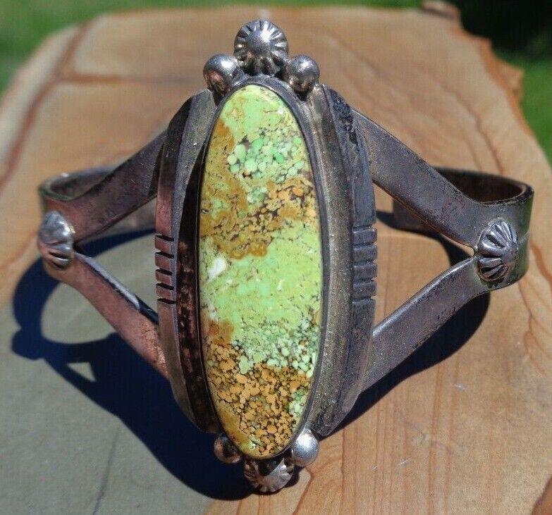 fine sterling silver Navajo Indian turquoise bracelet signed Tom David (1 of 5)