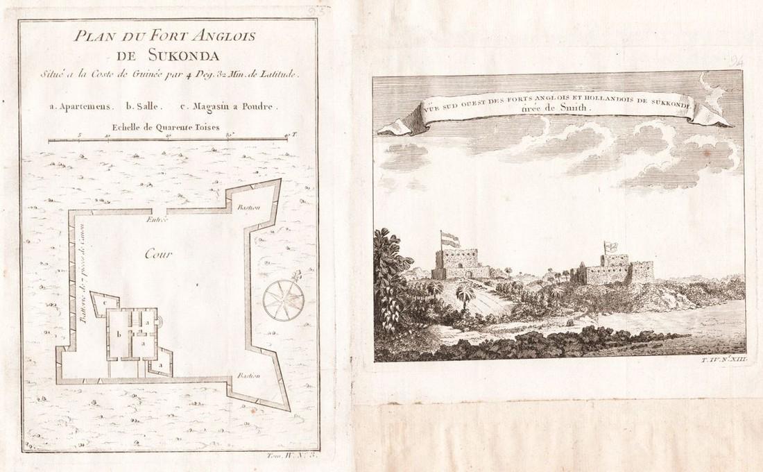 Prevost: Brit. & Dutch Forts, Sekondi, Ghana Gold Coast: Title/Content of Map: Prevost: Brit. & Dutch Forts, Sekondi, Ghana Gold Coast Date Printed: 1755, Paris Cartographer: Bellin/Prevost d'Exiles Size: 1) 5 1/2" x 8 1/4; 2) 7" x 5 3/8" A composite page f
