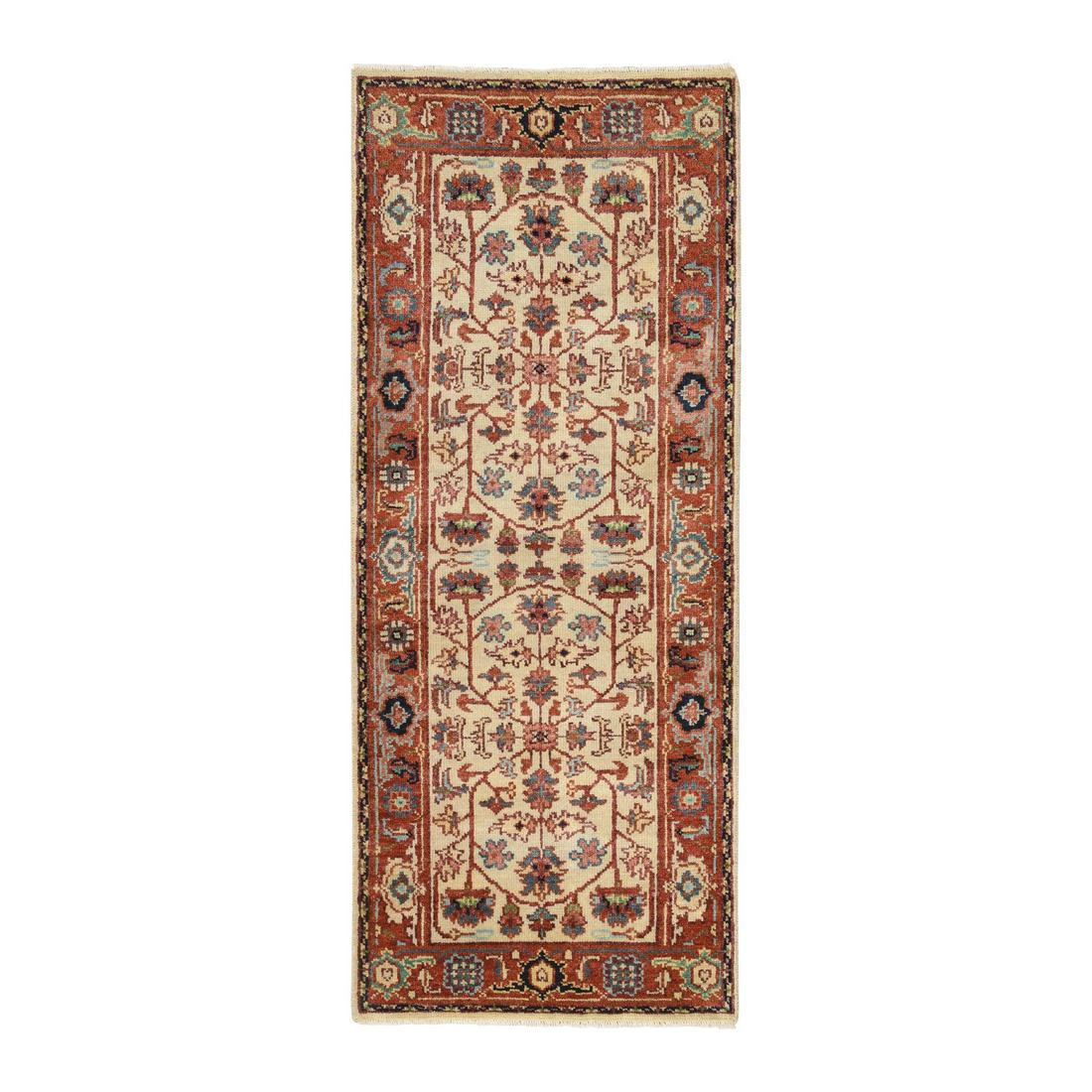 Ivory, Heriz Revival, Soft Wool Hand Knotted Runner Rug (1 of 8)