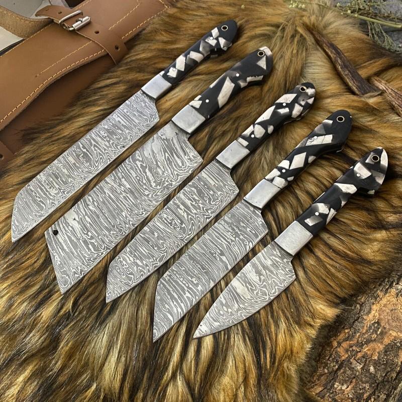 Set everyday carry 5 kitchen chef damascus steel knives (1 of 5)