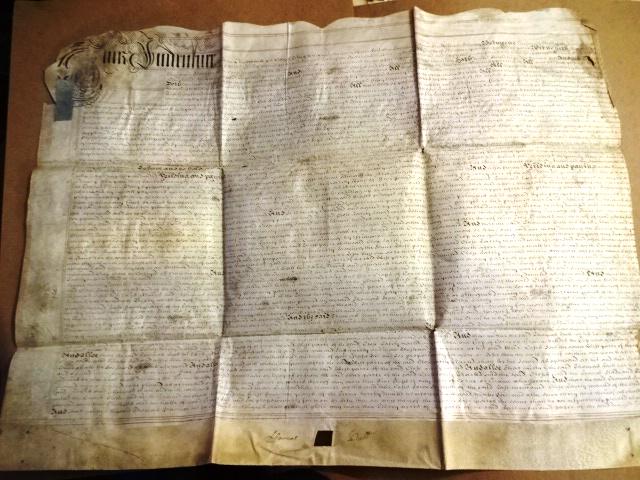 1720 English Vellum Indenture Warwick: Large English vellum indenture dated 1720 during the reign of George I being the conveyance of land in Woolston in Warwickshire between Benjamin Webb and Thomas Hall. Revenue and tax stamps, signature