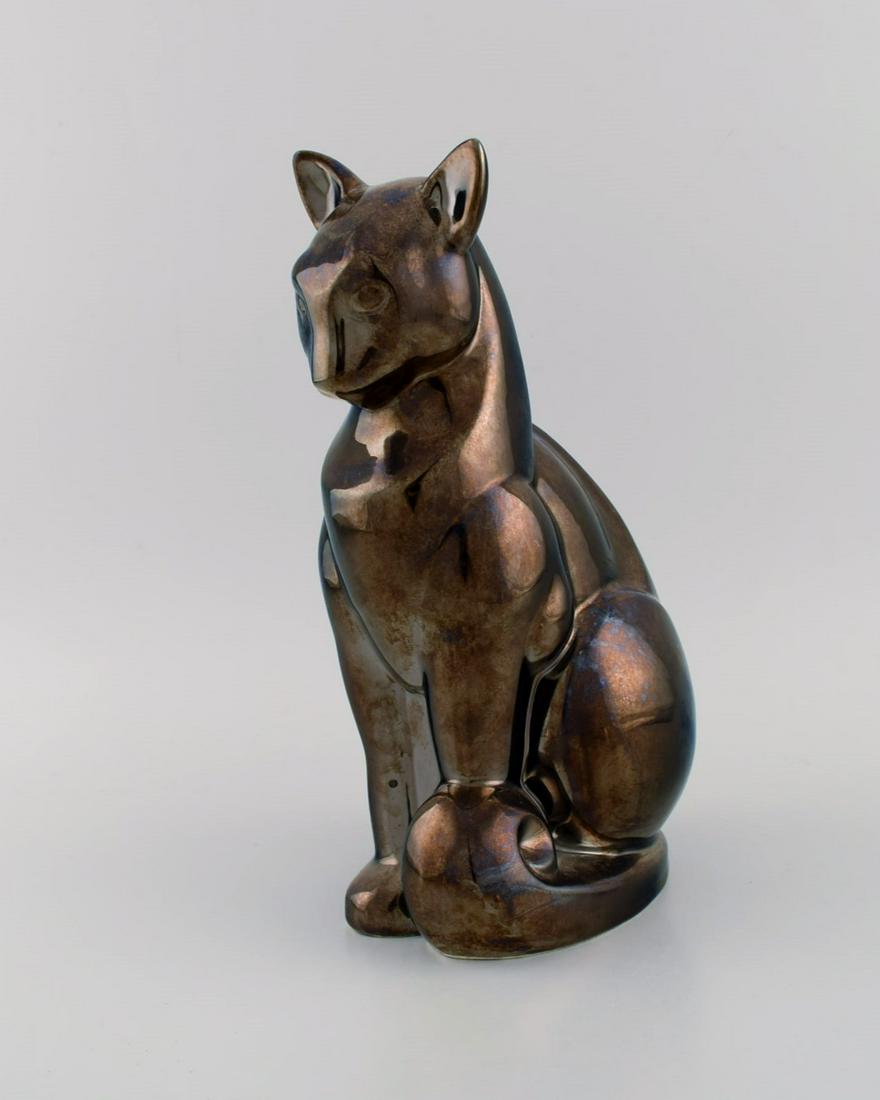 European studio ceramicist. Large cat in glazed ceramics. Beautiful metallic luster glaze. Edouard (1 of 9)