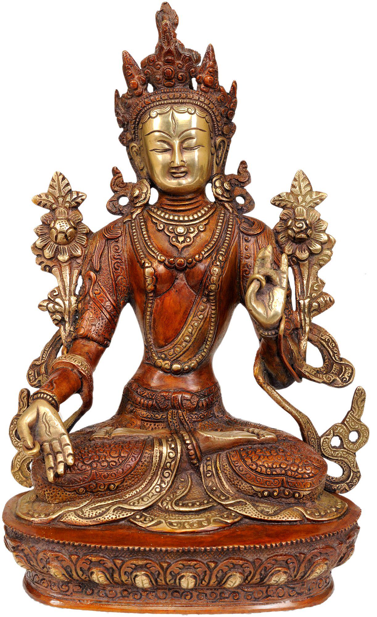 12" Tibetan Buddhist Goddess White Tara In Brass | Handmade | Made In India: Title: 12" Tibetan Buddhist Goddess White Tara In Brass | Handmade | Made In India Item Code: ZAO35 Specifications: Brass Statue 12 inch x 8 inch x 4 inch 3.22 kg Reserve: $220.00 Shipping: Domestic: 