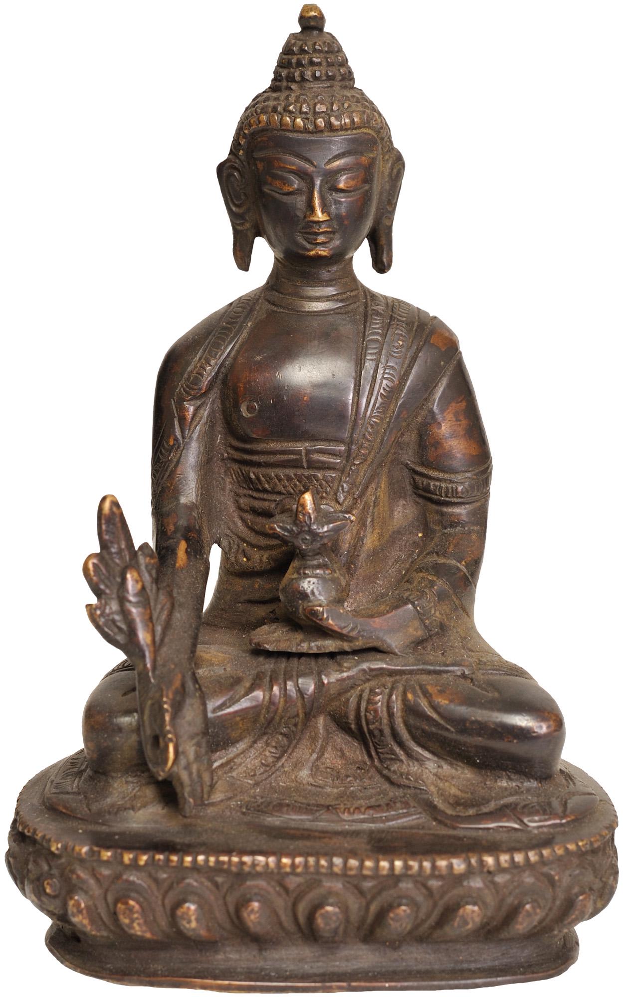 4" The Medicine Buddha (Tibetan Buddhist Deity) In Brass | Handmade | Made In India: Title: 4" The Medicine Buddha (Tibetan Buddhist Deity) In Brass | Handmade | Made In India Item Code: ZBW16 Specifications: Brass Statue 5.4 inch Height x 3.6 inch Width X 2.5 inch Depth 880 gm Reserv