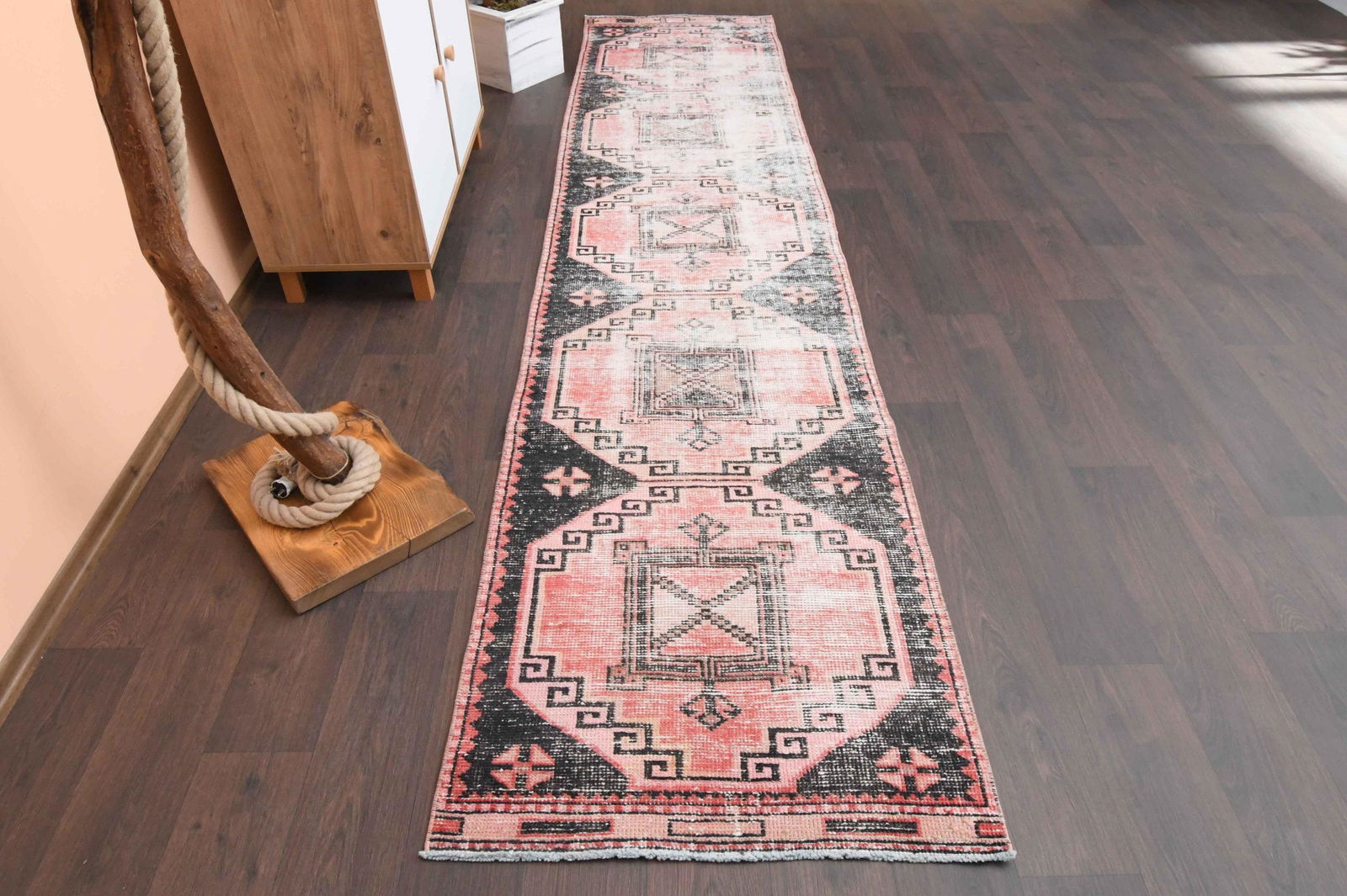 2.6x11.7 Ft Turkish runner, Antique rug: Title: 2.6x11.7 Ft Turkish runner, Antique rug Date/Period: 1960 - 1970 Origin: Turkey Dimension: 2.6x11.7 ft. (80x358 cm) Materials: Wool and Cotton Provenance: This Turkish one-of-a-kind Vintage Rug