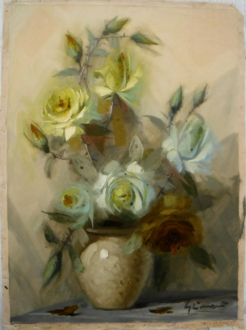 Beppe Grimani "Rose I" in vase, Oil on Canvas 27" x 20" Signed, title on verso (1 of 4)