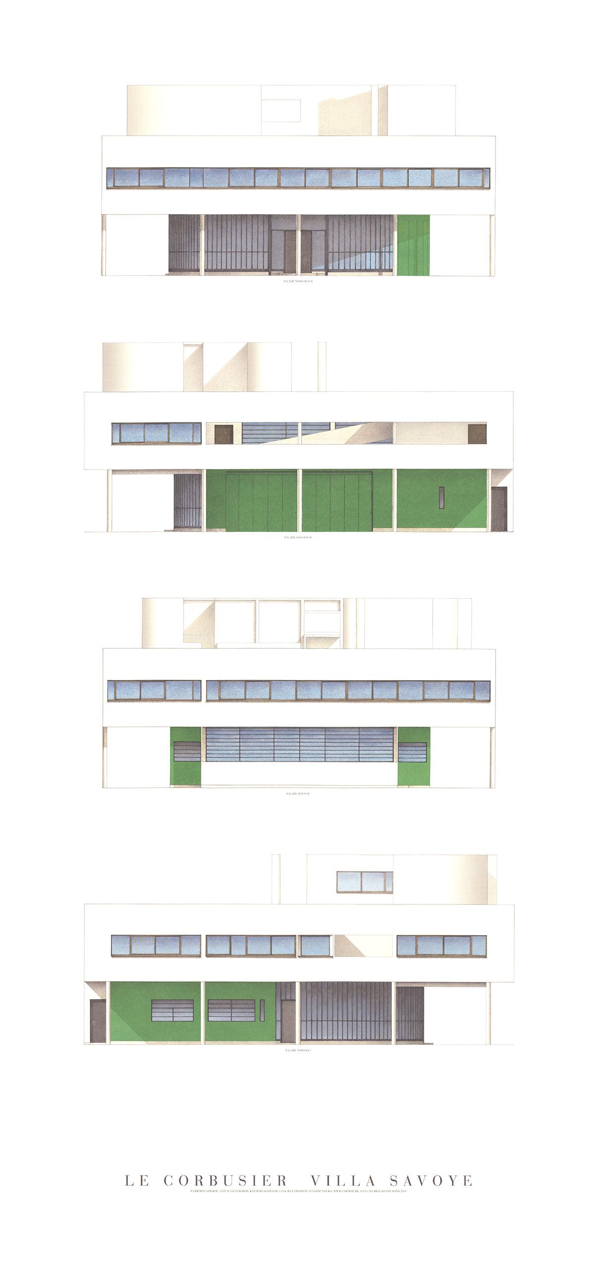 Le Corbusier - Villa Savoye, Four Elevations - Offset Lithograph 39.5" x 18.5" (1 of 1)