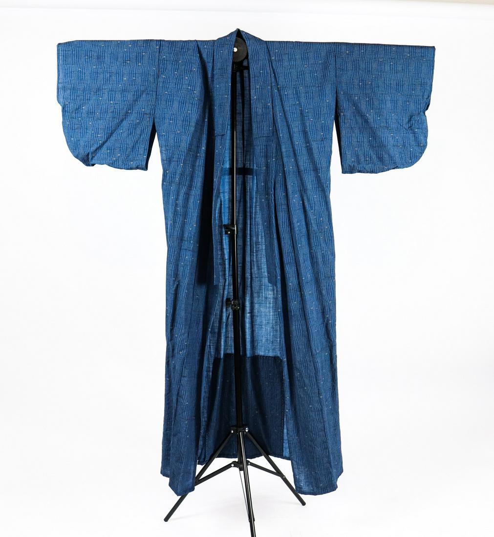 LIGHT BLUE FLORAL LINEN BLEND KIMONO WITH BELT (1 of 7)