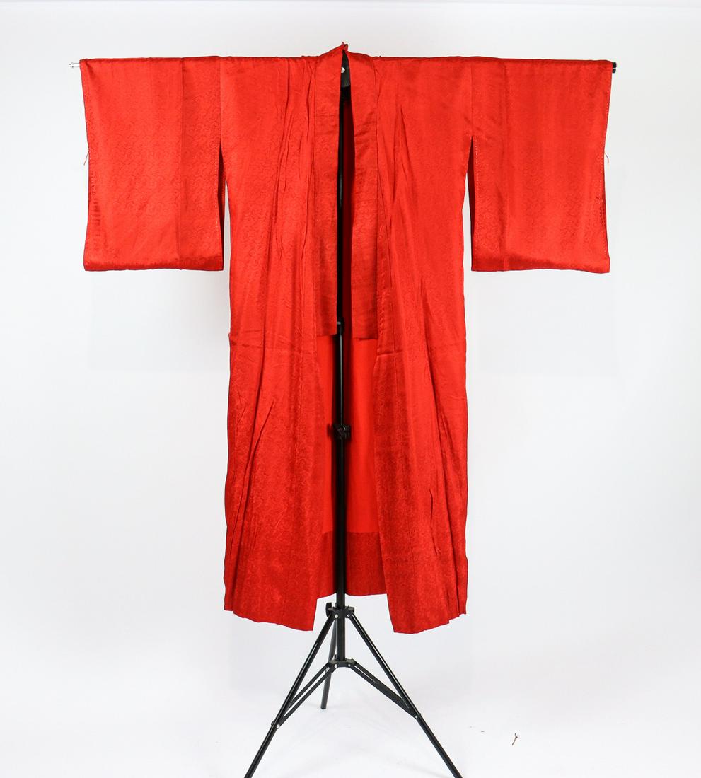 RED FLORAL SILK BLEND KIMONO WITH BELT (1 of 9)
