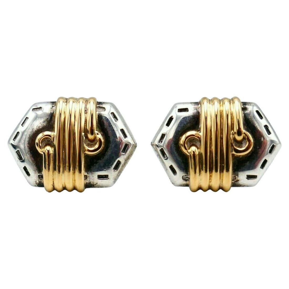 Gucci Vintage Sterling Silver Yellow Gold Cufflinks with Original Box: Title: Gucci Vintage Sterling Silver Yellow Gold Cufflinks with Original Box Description: A stylish pair of vintage Gucci cufflinks. Made of sterling silver and 18k yellow gold. Comes with original bo