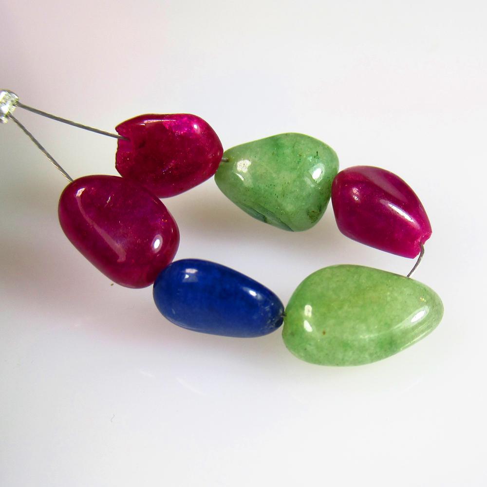 16.45 Ctw Natural 6 Emerald Ruby Sapphire Dumble Beads (1 of 2)
