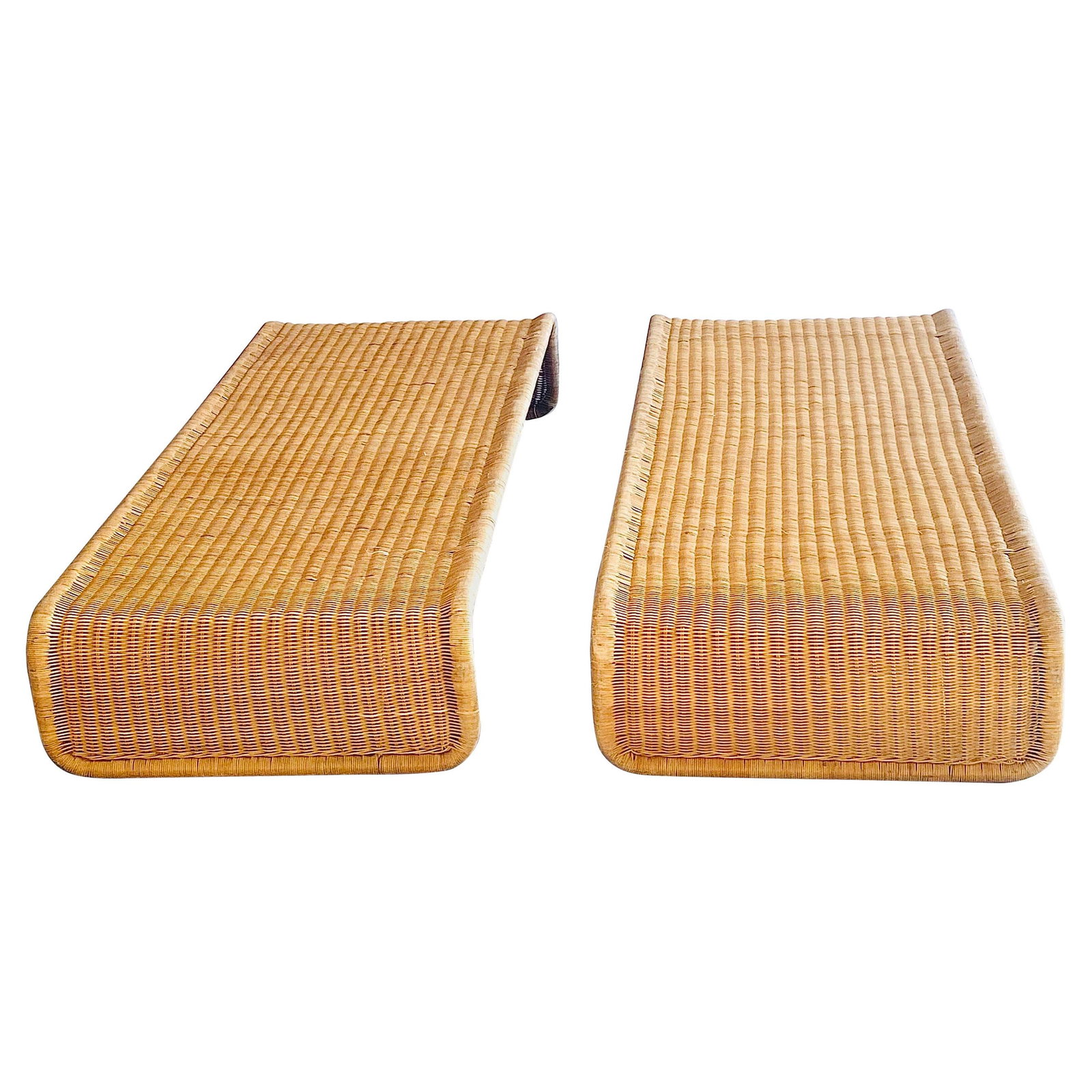 Rare Metal Frame with Wicker Daybed Attributed to Tito Agnoli, Pair Available: Beautiful and never seen before set of 2 braised wicker (around a tubular metal frame) daybeds, attributed to Tito Agnoli. Some tiny repairs have been done by a professional restorer. They are treated