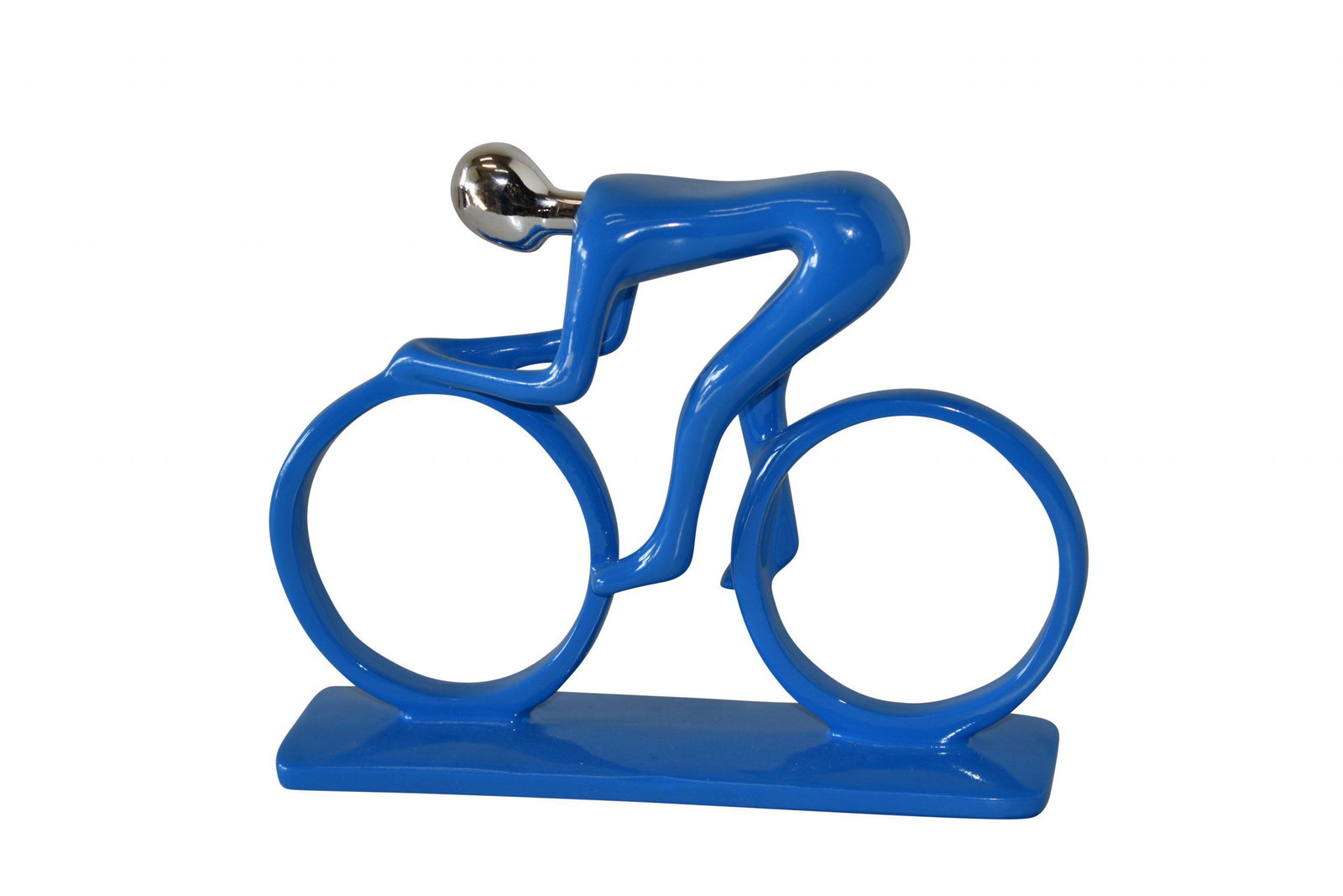 Modern Art Blue Chrome Rider on His Bicycle Resin Statue Size: 8″ x 2″ x 6″H: Title: Modern Art Blue Chrome Rider on His Bicycle Resin Statue Size: 8″ x 2″ x 6″H Description: The beautiful modern art resin statue colored blue with shiny chrome head of a rider 