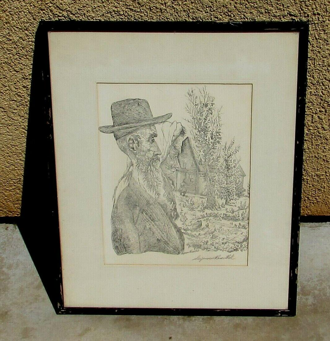 SEYMOUR ROSENTHAL Judaica Hand Signed Rare 60's Lithograph Going to Shul: Seymour Rosenthal (1921-2007). Judaica Lithograph. "Going to Shul", Circa 1960's, 13" x 10" sight size (framed size: 21" x 17") signed in the plate lower right and also signed in pencil below the plat