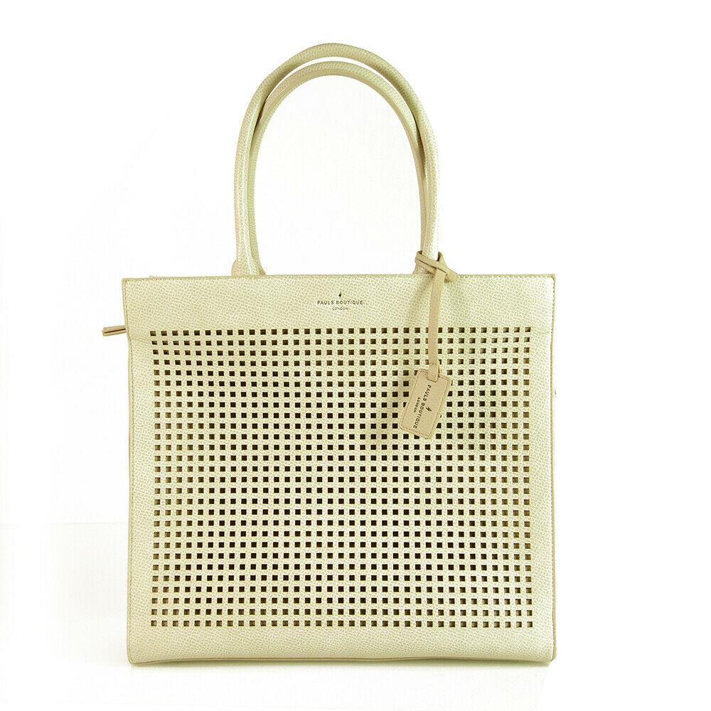 Pauls Boutique Ivory Faux Leather Perforated Large Shopper Tote Bag Handbag (1 of 8)