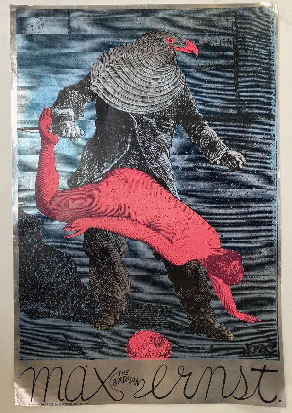 Martin Sharp (1942-2013) - Pop Art - Max Ernst Birdman - Australia: Martin Sharp (Australia, 1942 - 2013). Max Ernst The Birdman. Colour screenprint on silver foil paper. Minor crinkles overall. Text continues "Printed by T.S.R. for big o posters LTD. 1967, Size: 30&r