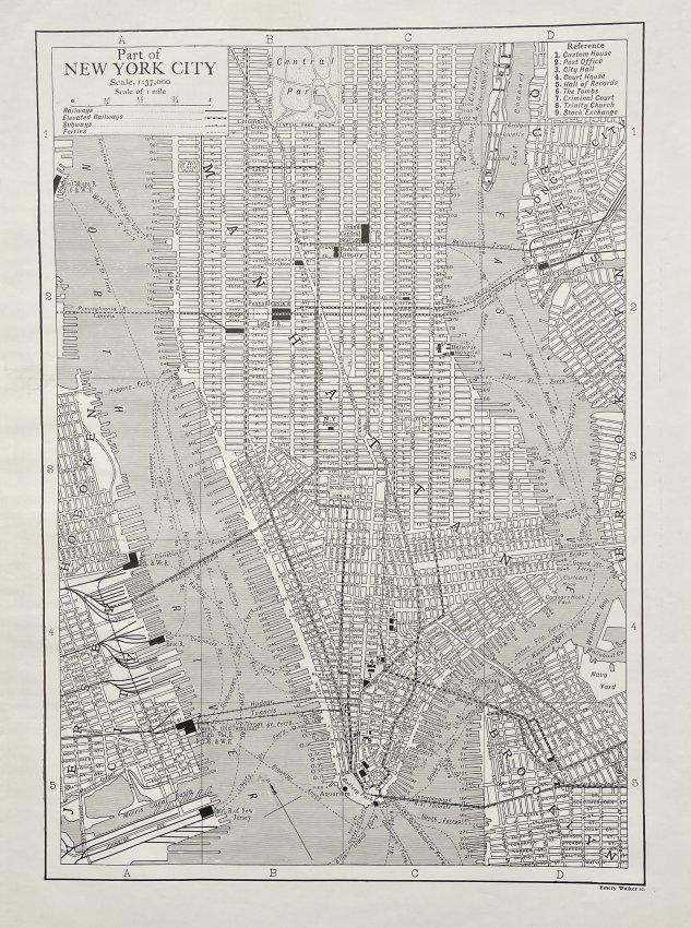 John Walker (1787 - 1873) - Vintage Map of New York City - "The Encyclopaedia Britannica": John Walker (1787-1873) "Part of the City of New York." Artist/engraver/cartographer: Walker, sc. Source: Encyclopedia Britannica, published by Cambridge University Press, London: Eleventh Edition. Ty