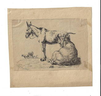 18th C Engraving After Paulus Potter: An engraving after Paulus Potter (1625-1654), famous Dutch Painter. Platemark 13. Apppears to be 18th century. Mounted to paper. Very Good, measures 6 x 4". Reserve: $40.00 Shipping: Domestic: Flat-ra