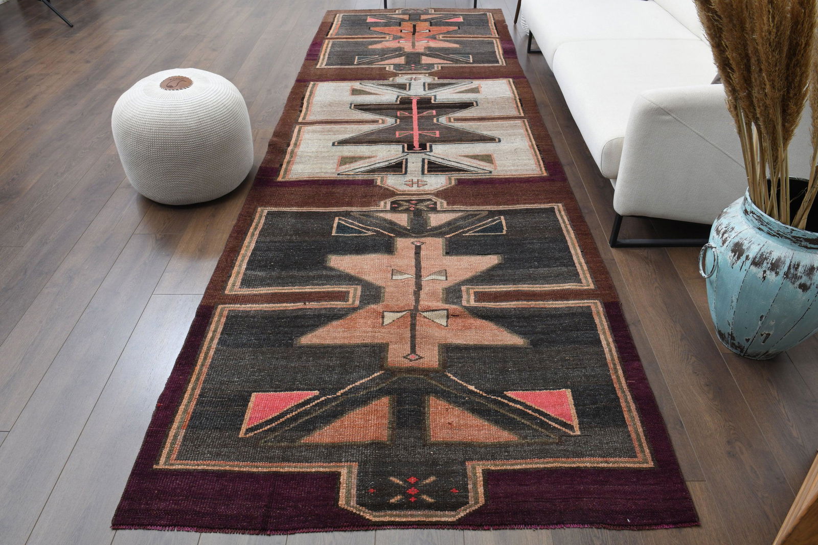 4x13 Vintage Turkish Runner, Oushak Handmade Wool Rug (1 of 9)