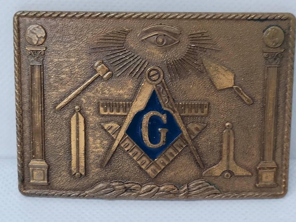 Vintage Bronze Masonic Belt Buckle Free Masons 1978 Harry Klitzner Co Mid Century (1 of 5)
