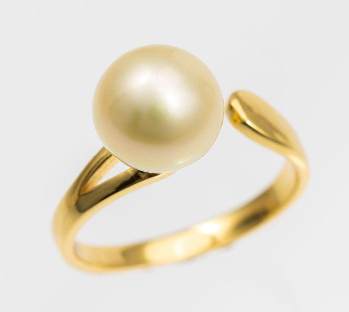 10x11mm Round Golden South Sea Pearl - 925 Silver - Ring (1 of 6)